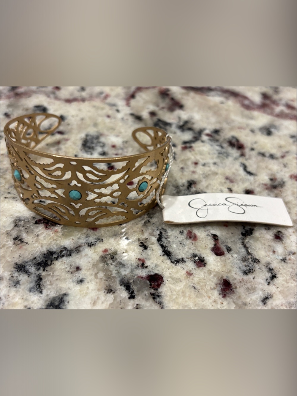 Jessica Simpson Gold Filigree Cuff with Turquoise Stones